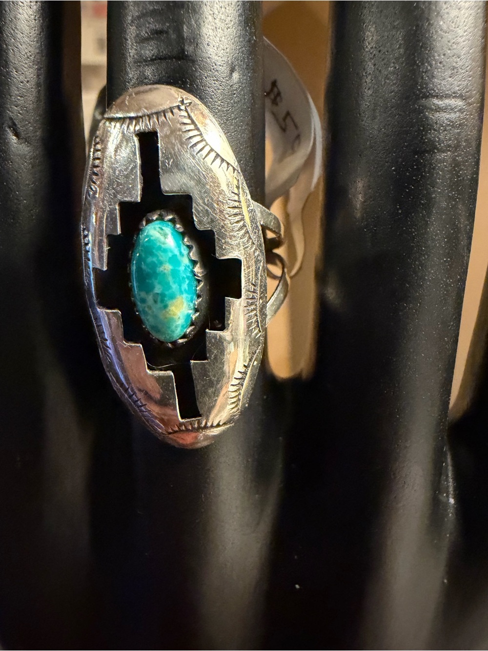 Blue Kingman Turquoise Shadowbox Navajo Sterling Silver Ring Size 8